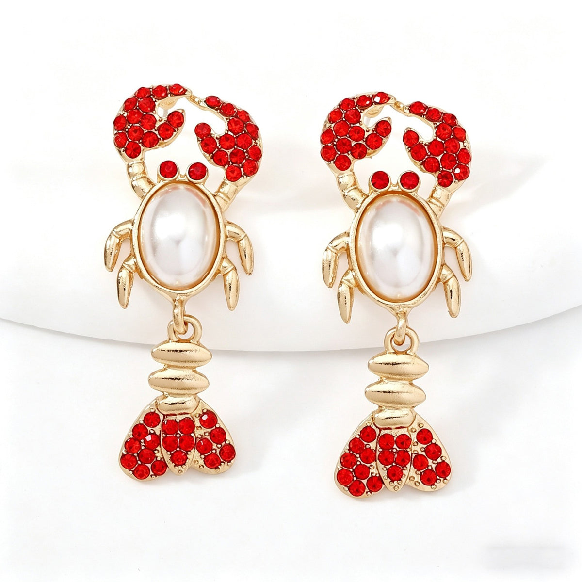 Classy Red Rhinestone Lobster Dangle Earrings