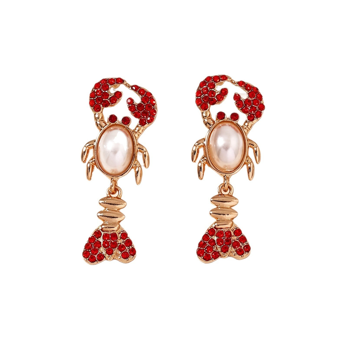 Classy Red Rhinestone Lobster Dangle Earrings