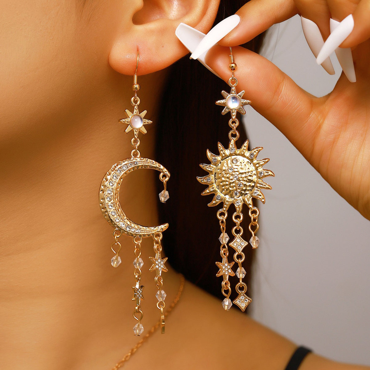 Boho Sun Moon Star Necklace & Earring Set