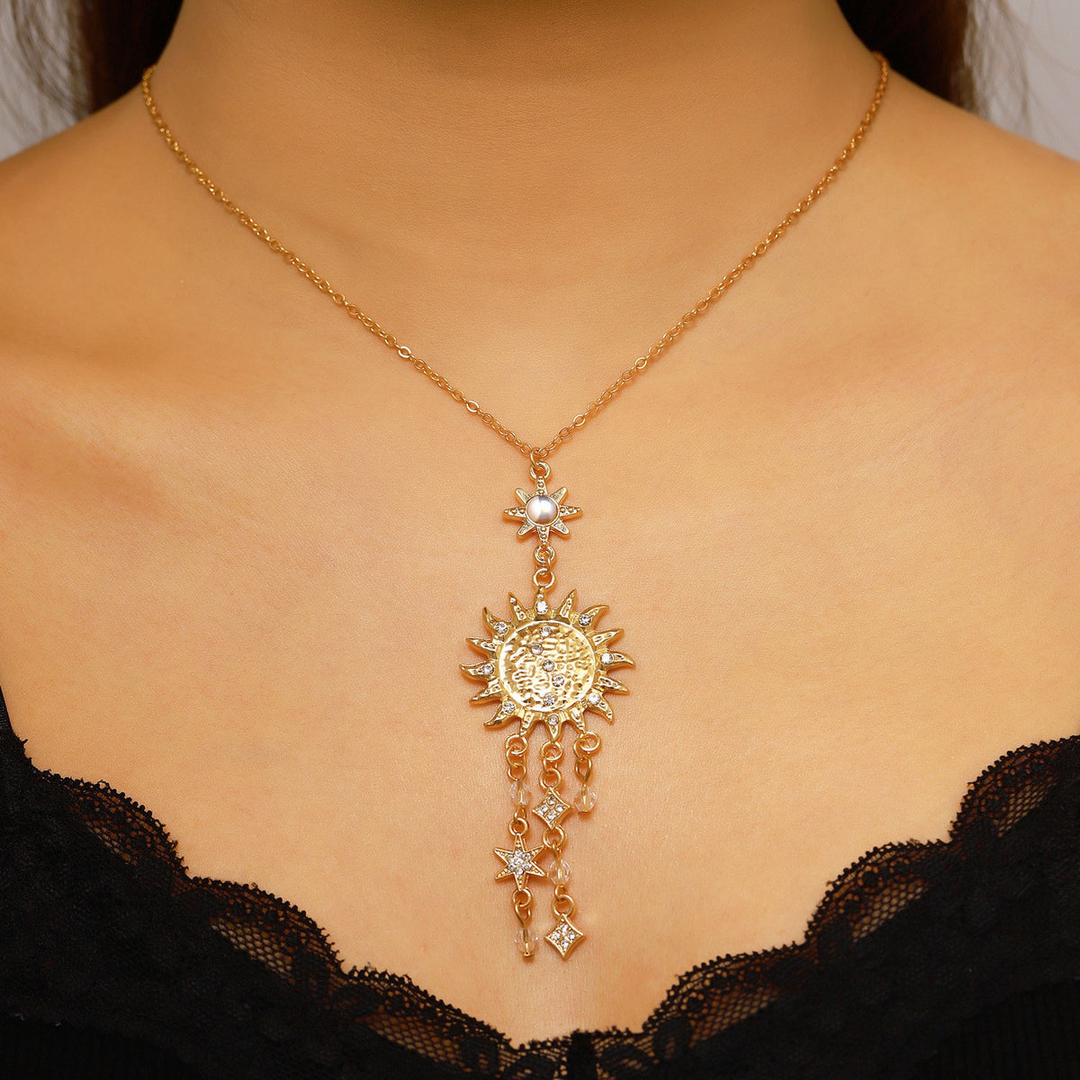 Boho Sun Moon Star Necklace & Earring Set