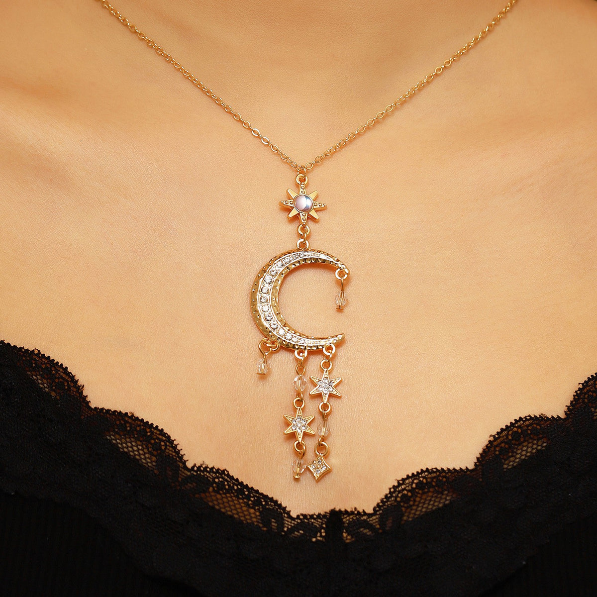 Boho Sun Moon Star Necklace & Earring Set