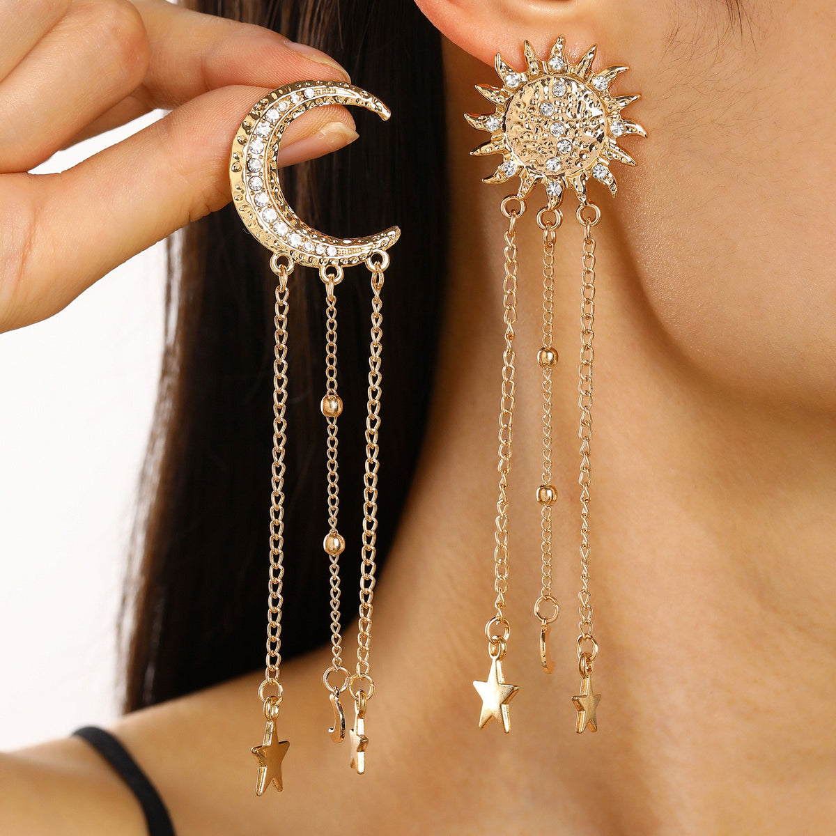 Boho Sun Moon Star Necklace & Earring Set