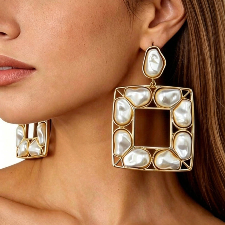 Classy Geometric Square Faux Pearl Earrings