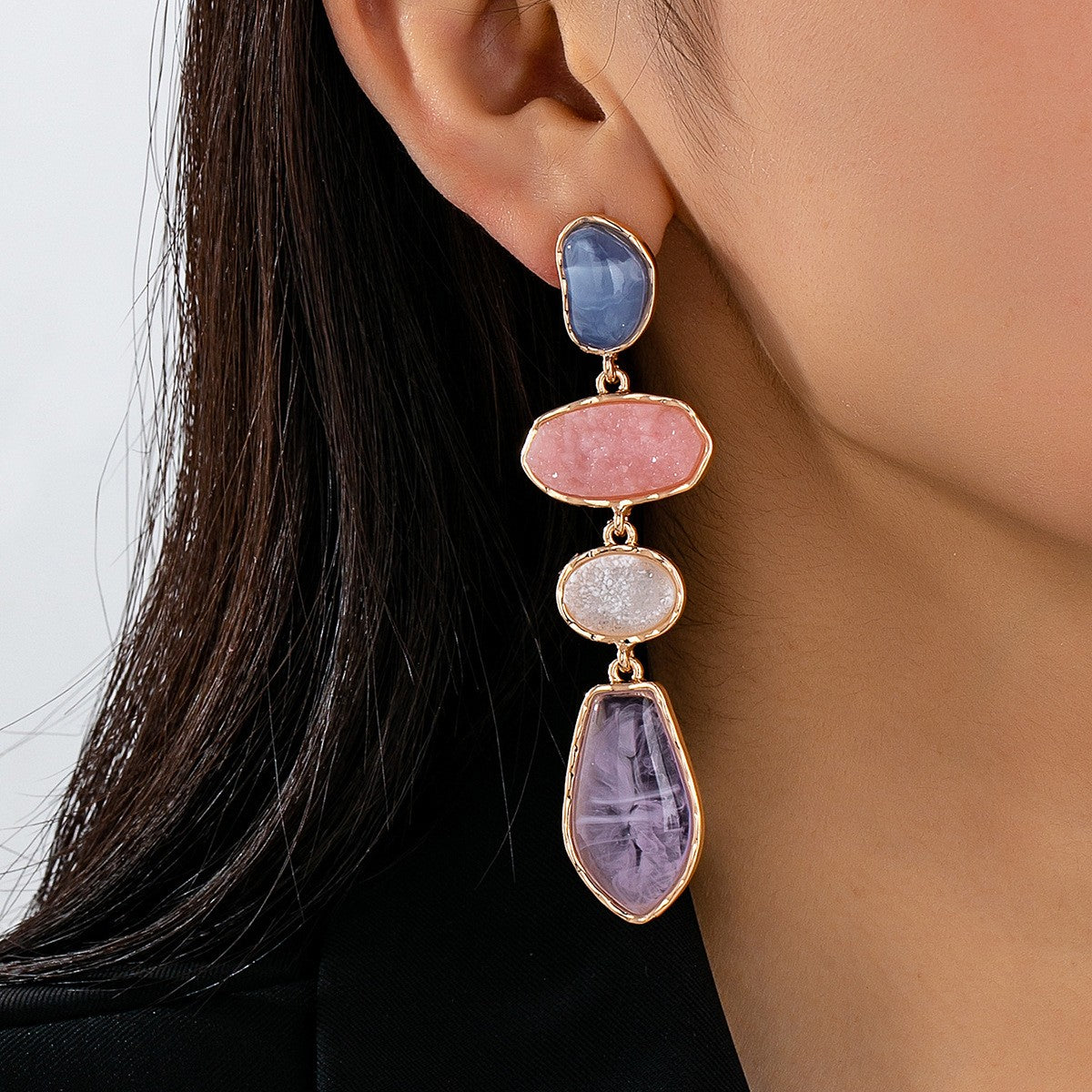 Classy Multi-Color Geometric Stone Drop Earrings