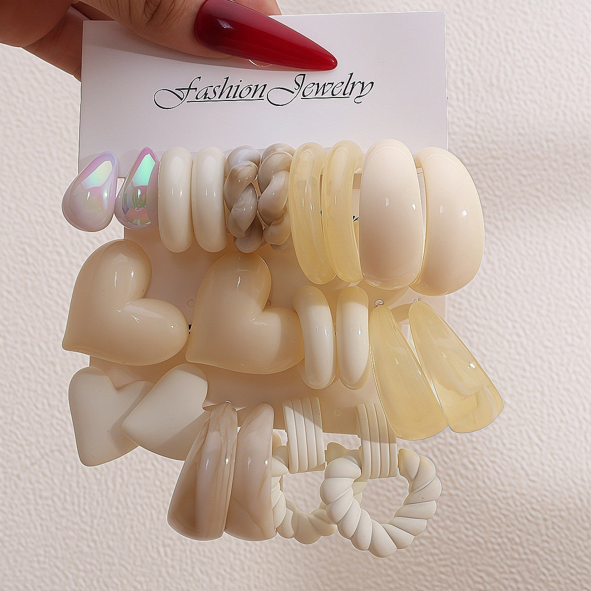 Classy Resin Heart & Teardrop Earring Set