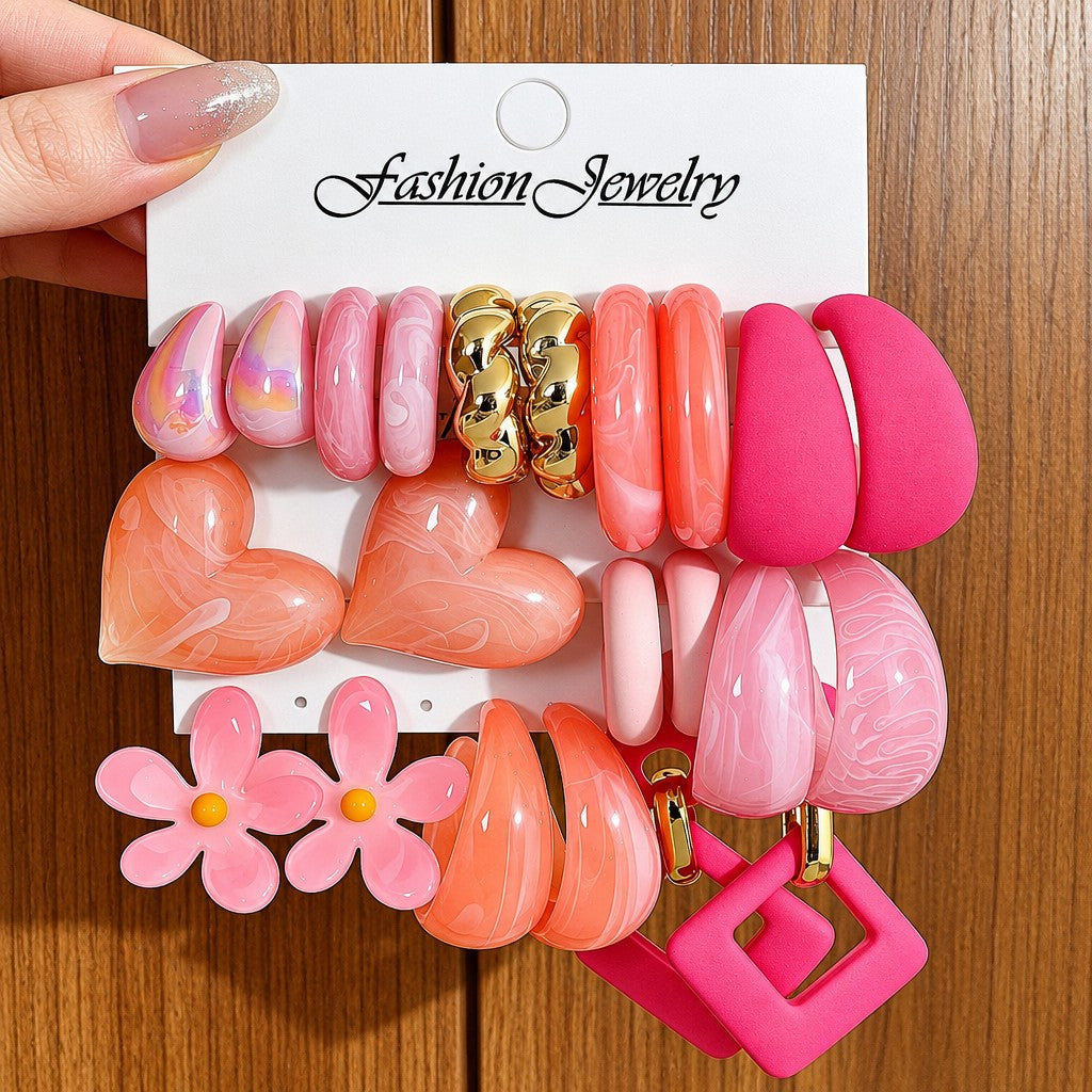 Classy Resin Heart & Teardrop Earring Set