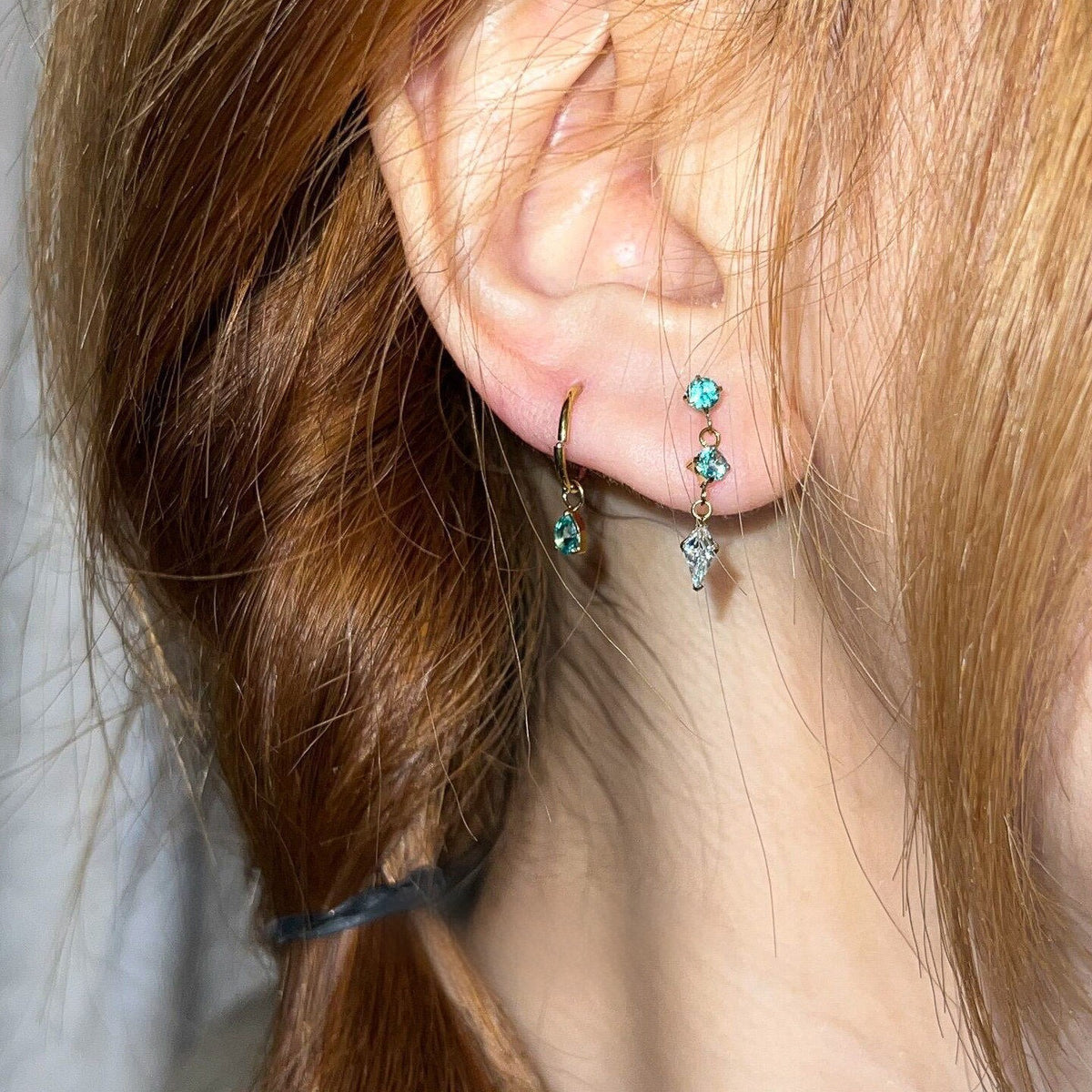 Dainty Mint Geometric Stud & Hoop Earring Set