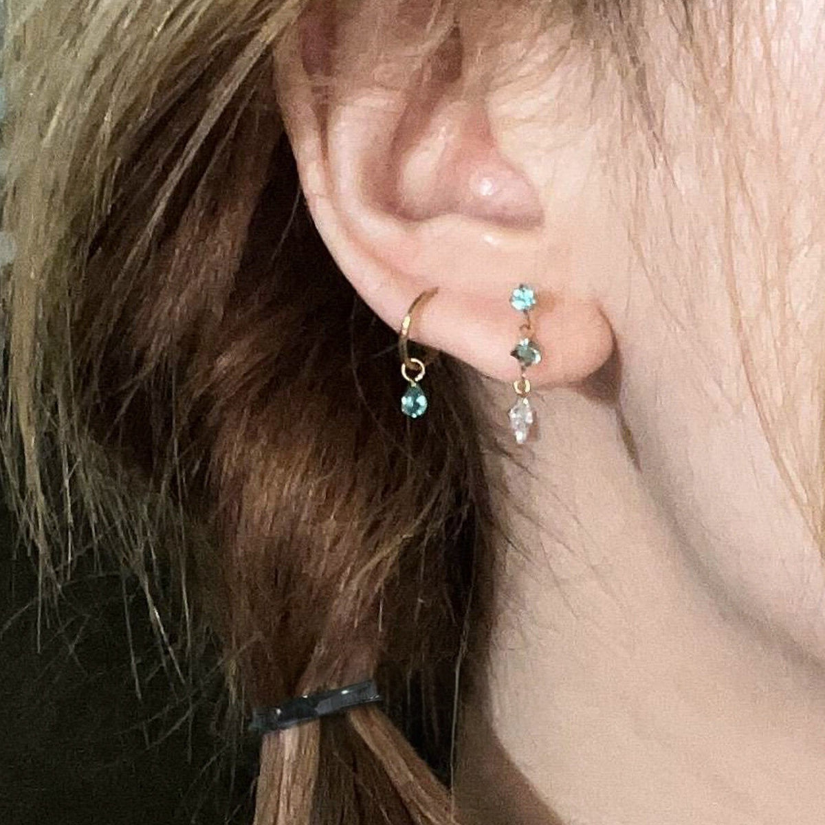 Dainty Mint Geometric Stud & Hoop Earring Set