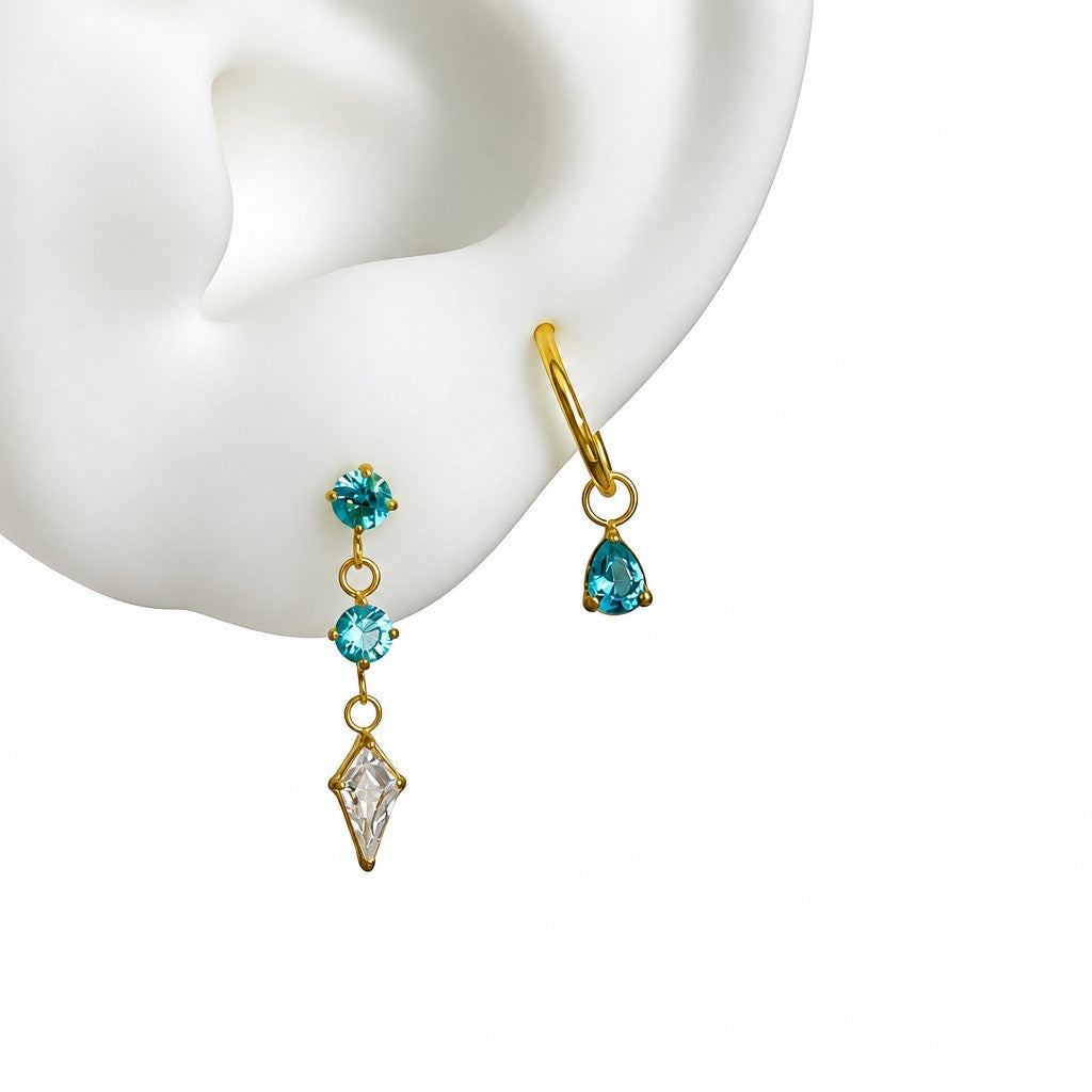 Dainty Mint Geometric Stud & Hoop Earring Set
