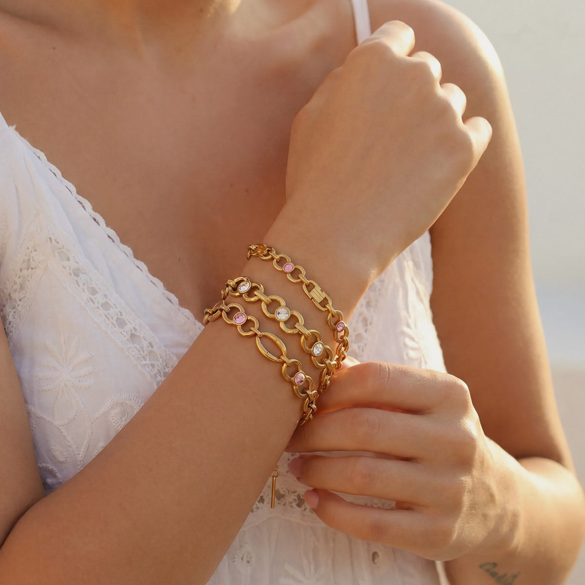 18k Dainty Crystal Link Bracelet