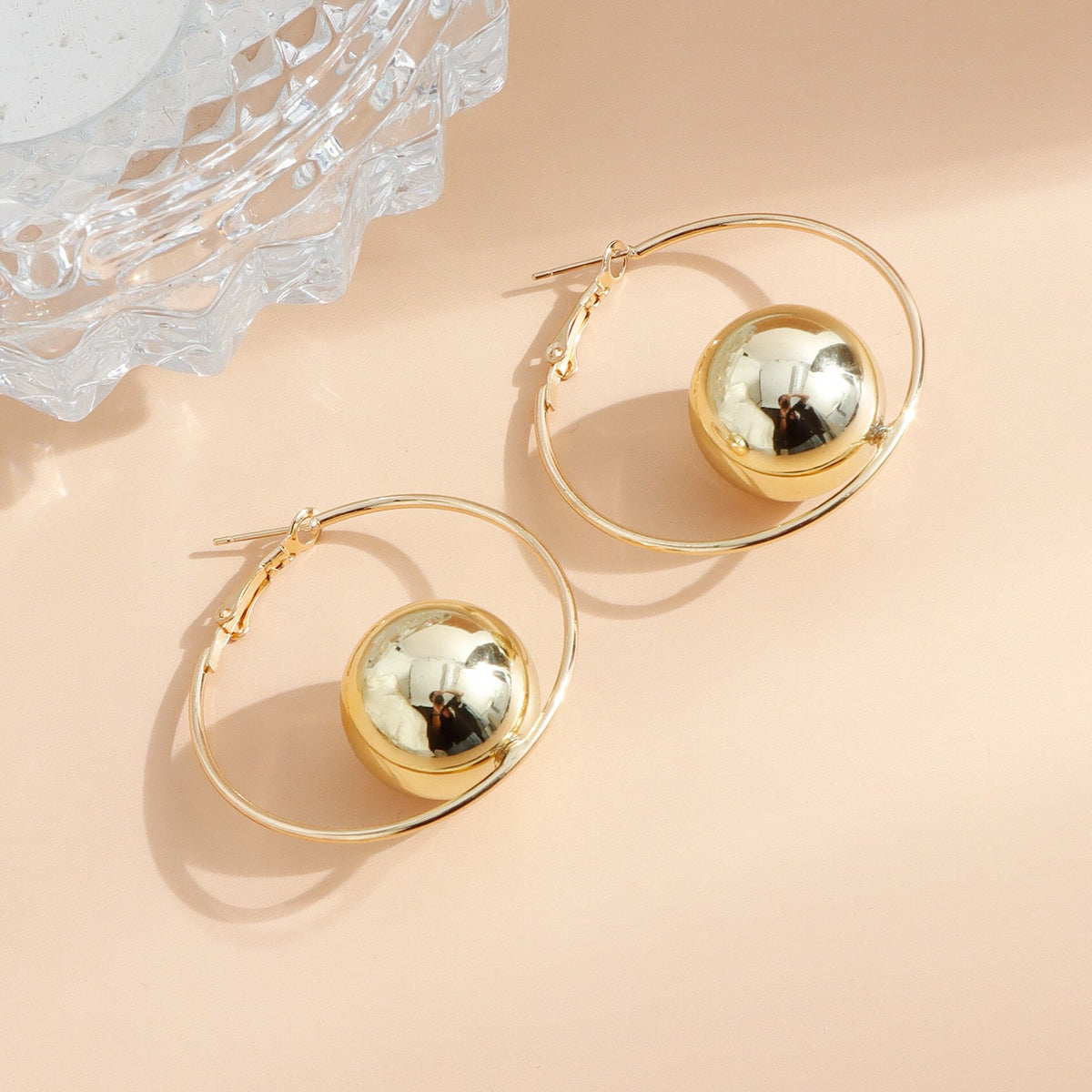 Classy Polished Geometric Ball Hoop Earrings