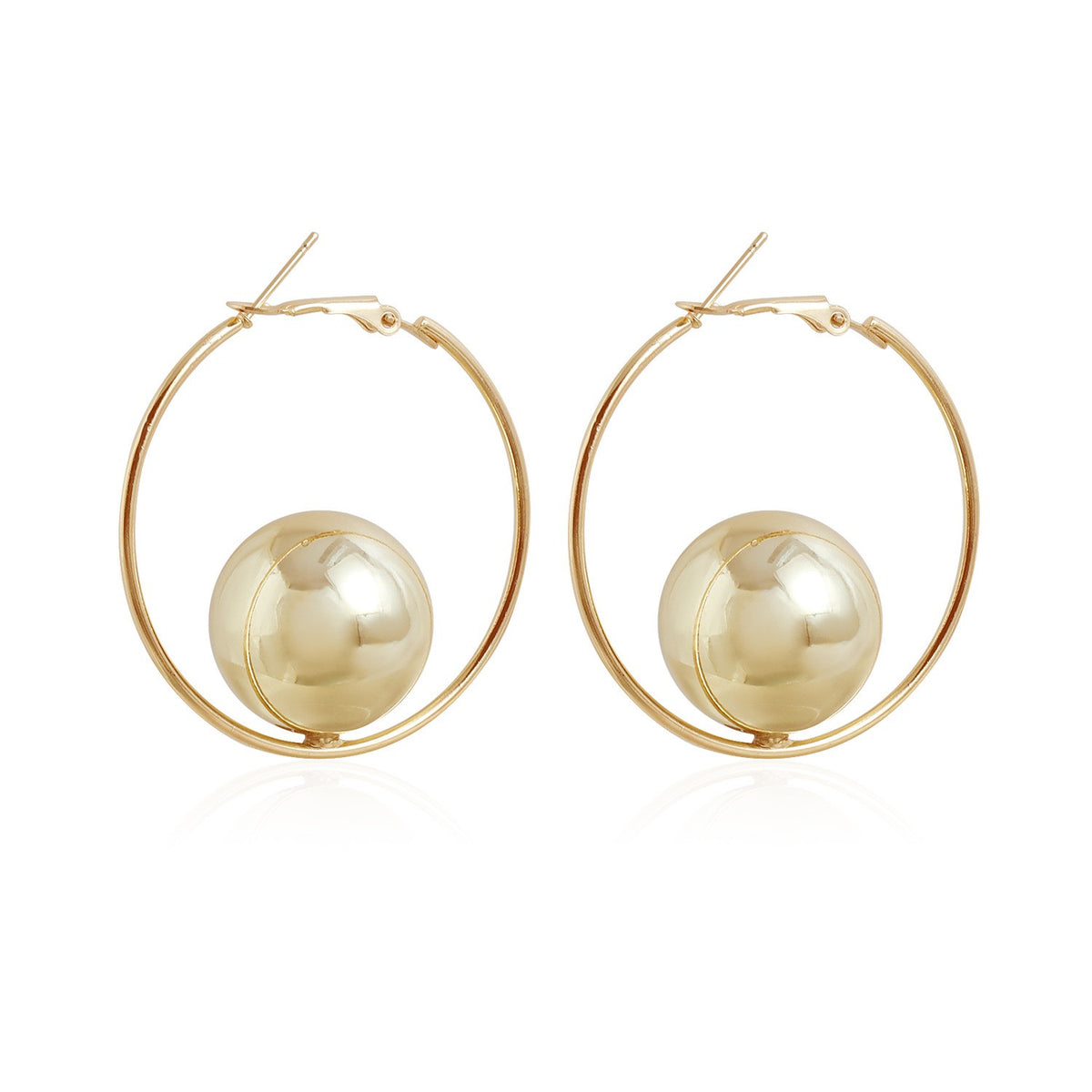 Classy Polished Geometric Ball Hoop Earrings