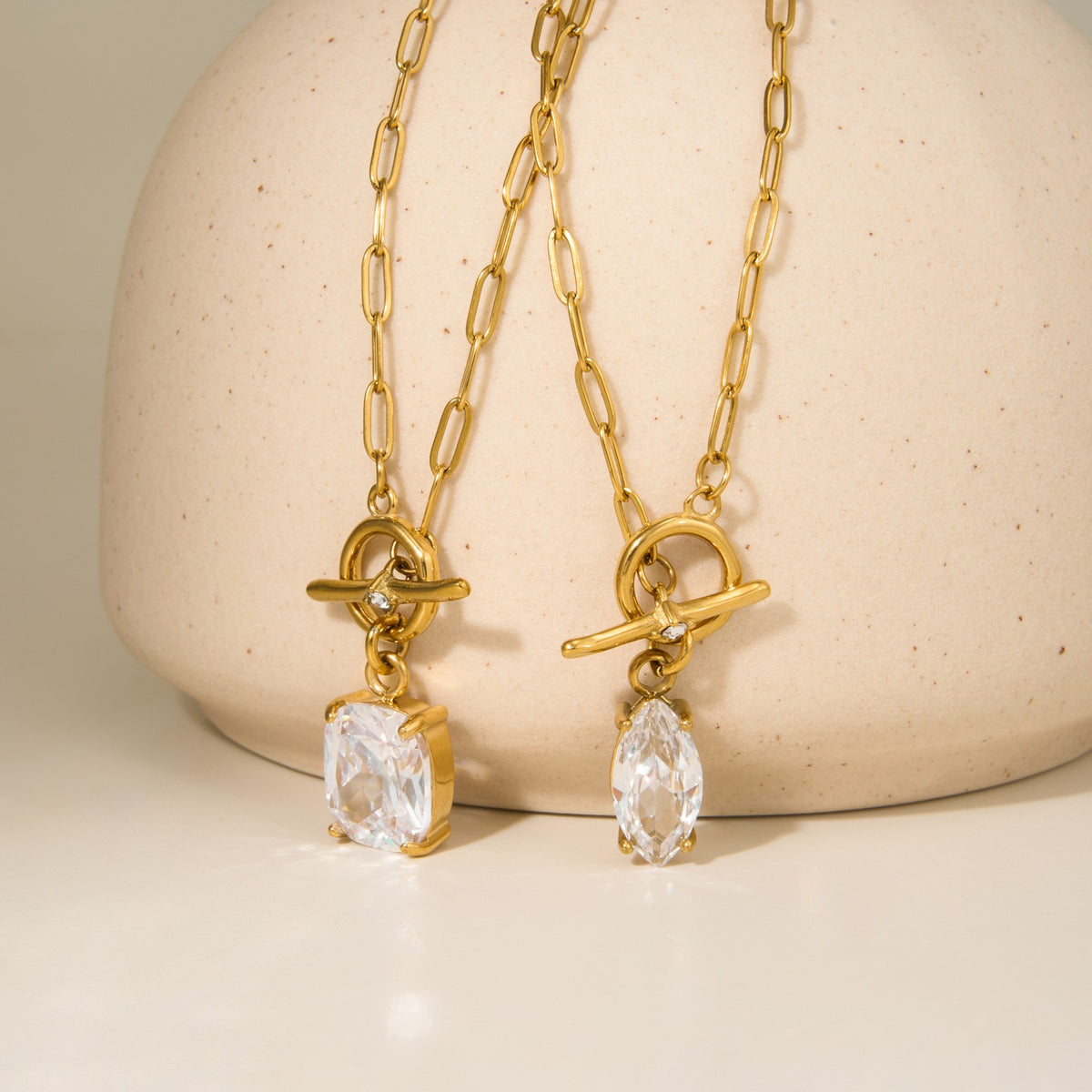 Dainty CZ Teardrop Toggle Necklace