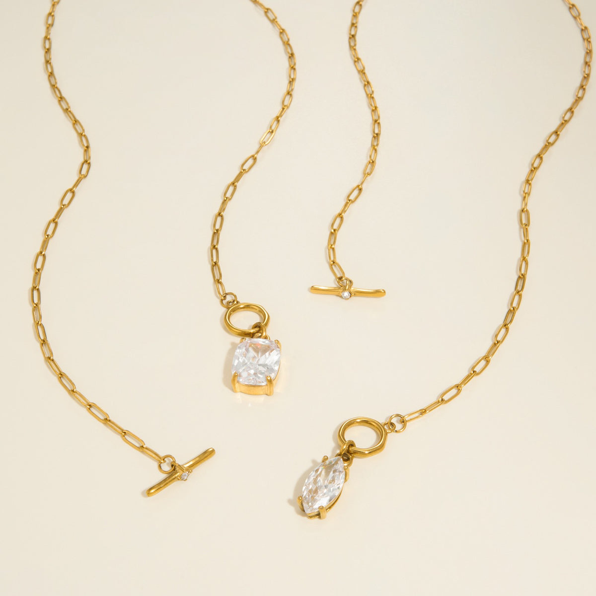 Dainty CZ Teardrop Toggle Necklace