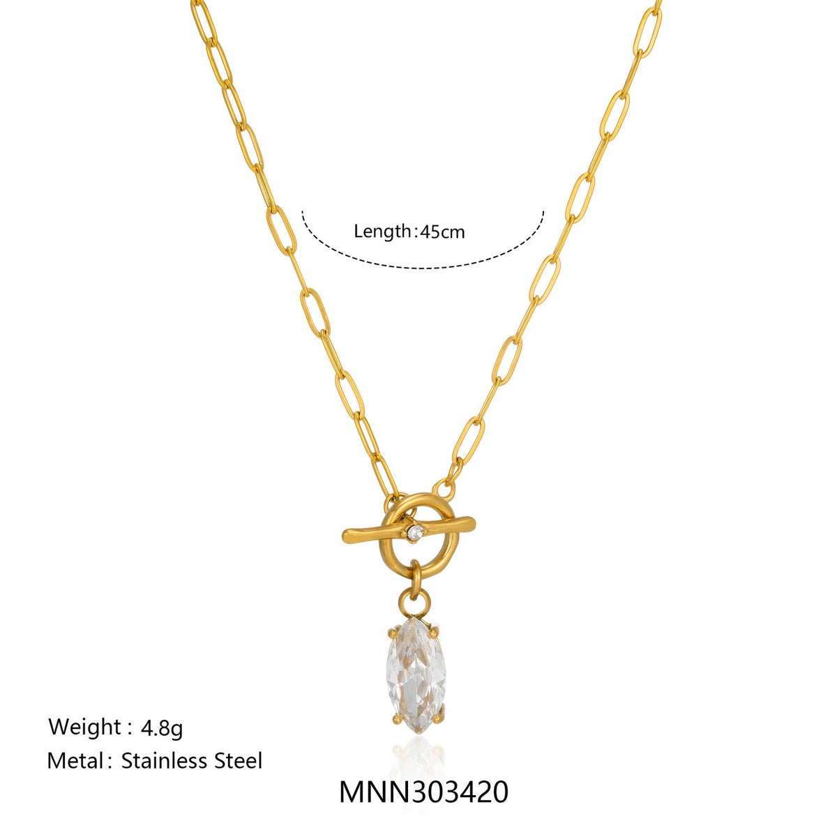 Dainty CZ Teardrop Toggle Necklace