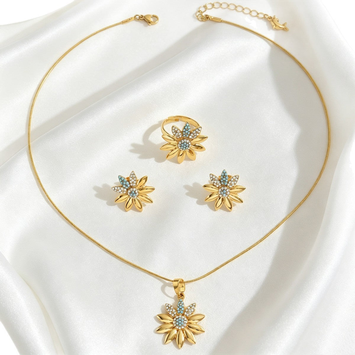 Elegant Floral Necklace, Earring & Ring Set