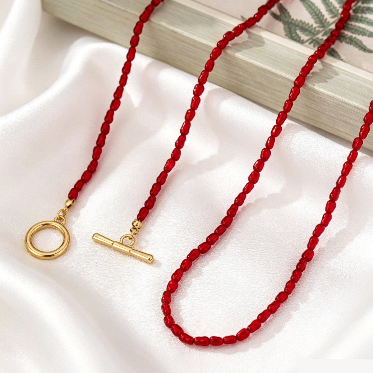 Romantic Red Beaded OT Toggle Necklace