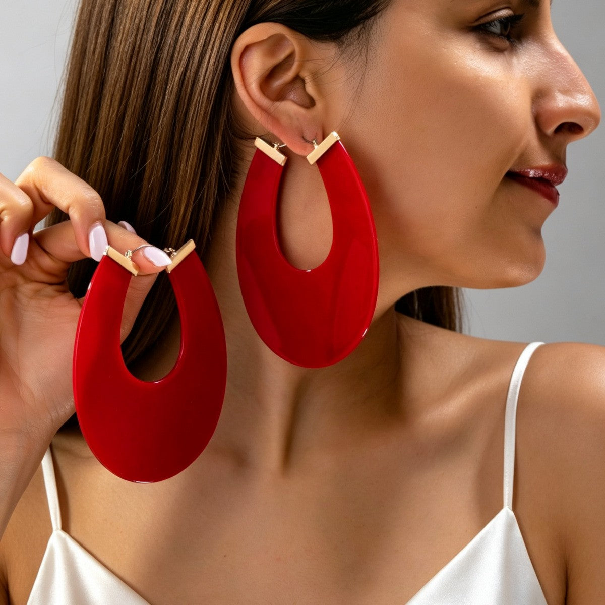 Classy Red Geometric Statement Earrings