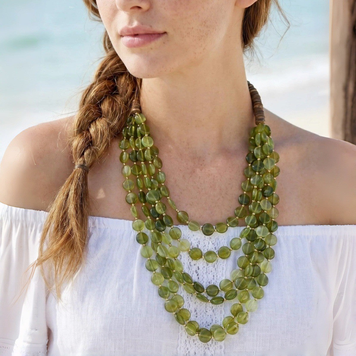 Boho Olive Green Multi-Layer Beaded Necklace