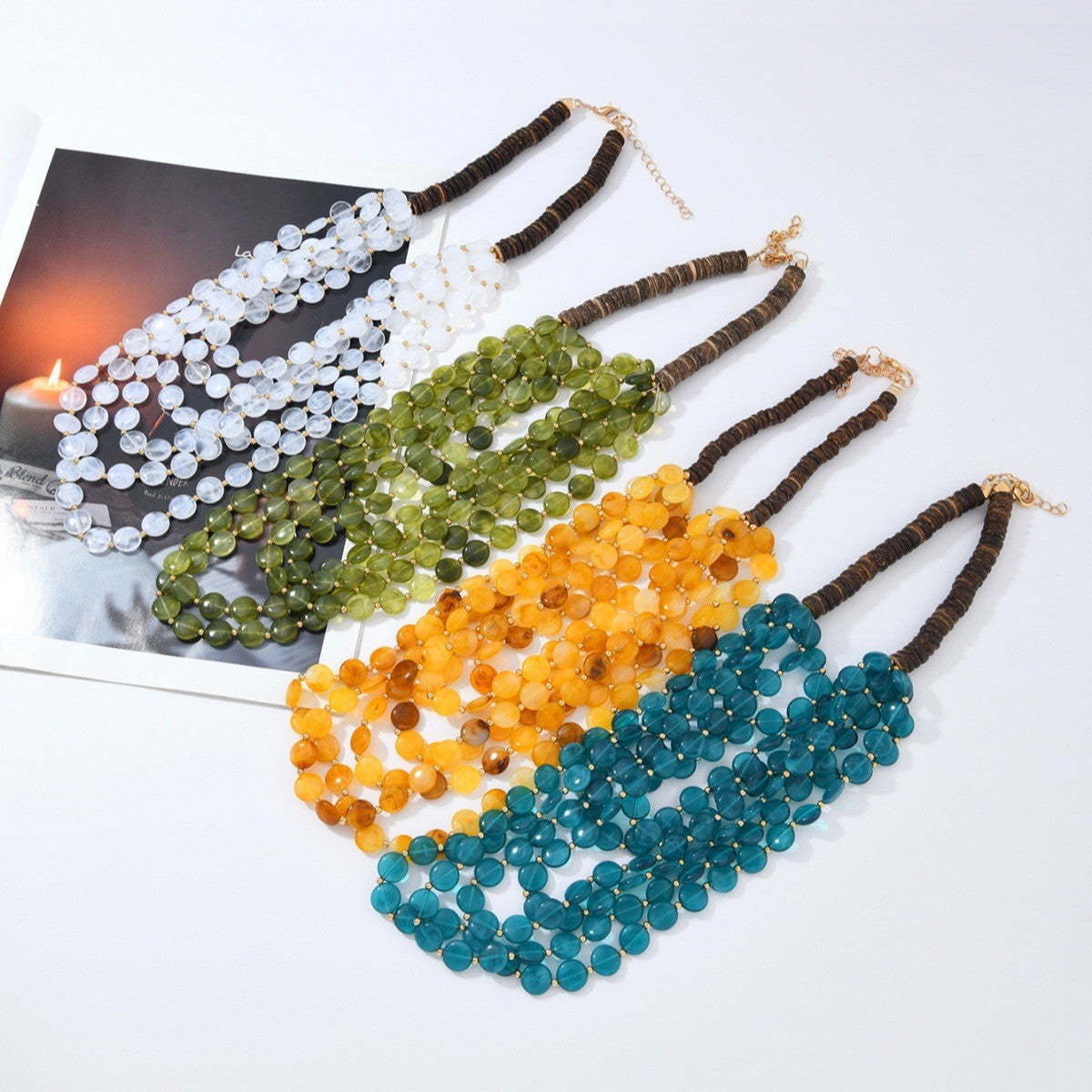 Boho Olive Green Multi-Layer Beaded Necklace