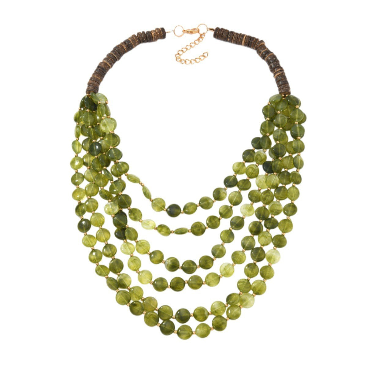 Boho Olive Green Multi-Layer Beaded Necklace