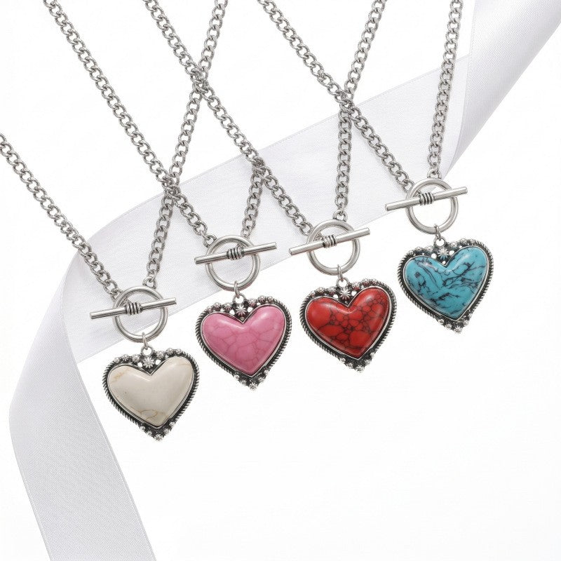 Romantic Turquoise Heart Toggle Necklace