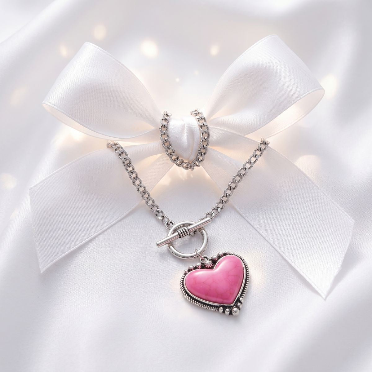 Romantic Turquoise Heart Toggle Necklace