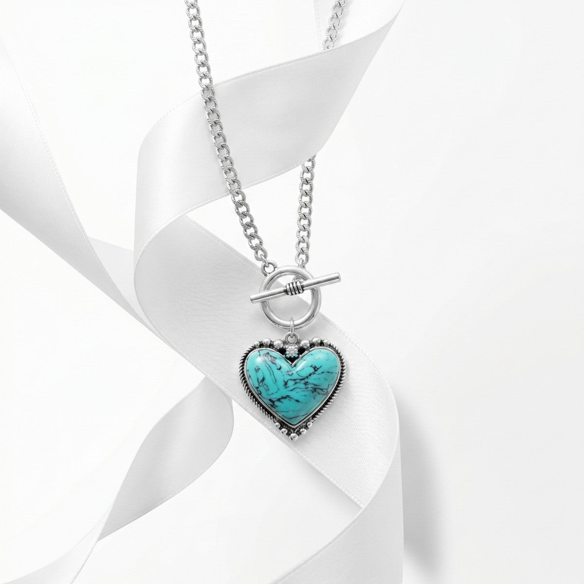Romantic Turquoise Heart Toggle Necklace