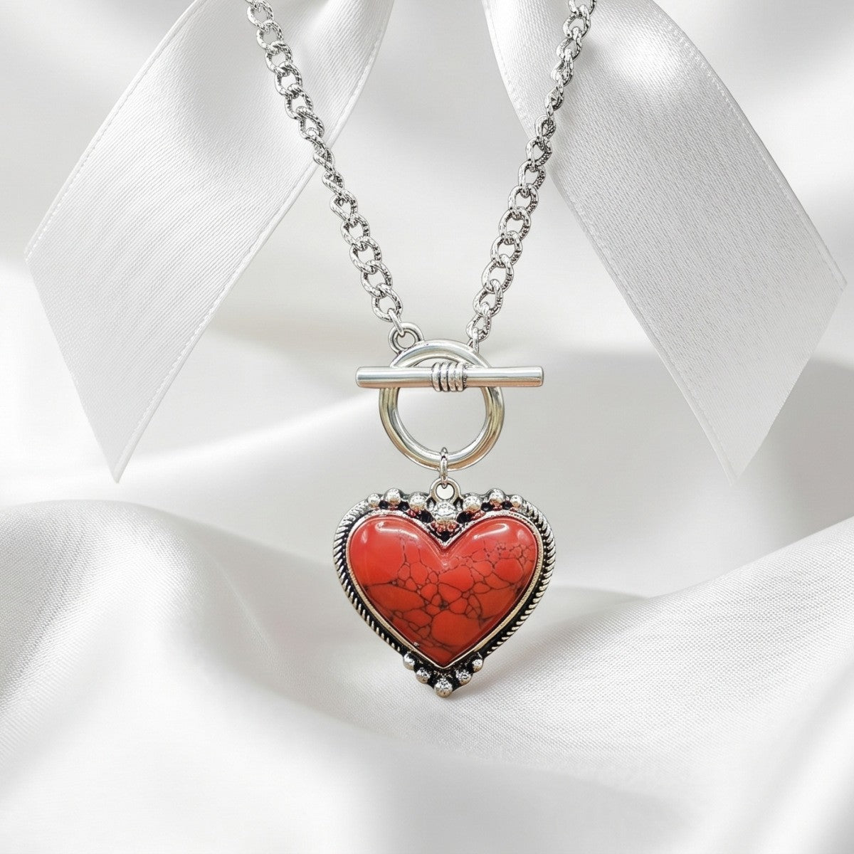 Romantic Turquoise Heart Toggle Necklace