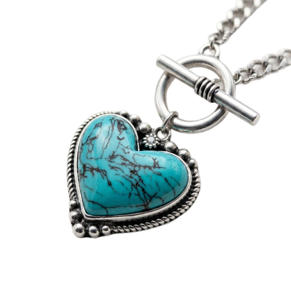 Romantic Turquoise Heart Toggle Necklace