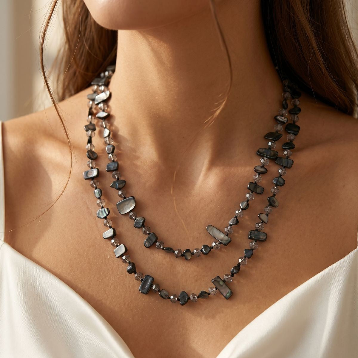 Boho Layered Blue Shell Chip Necklace