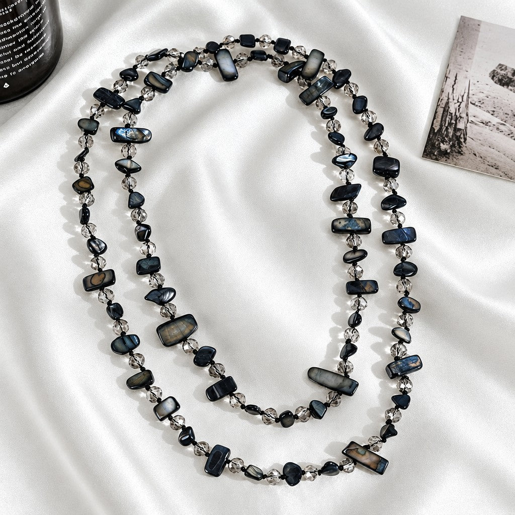 Boho Layered Blue Shell Chip Necklace