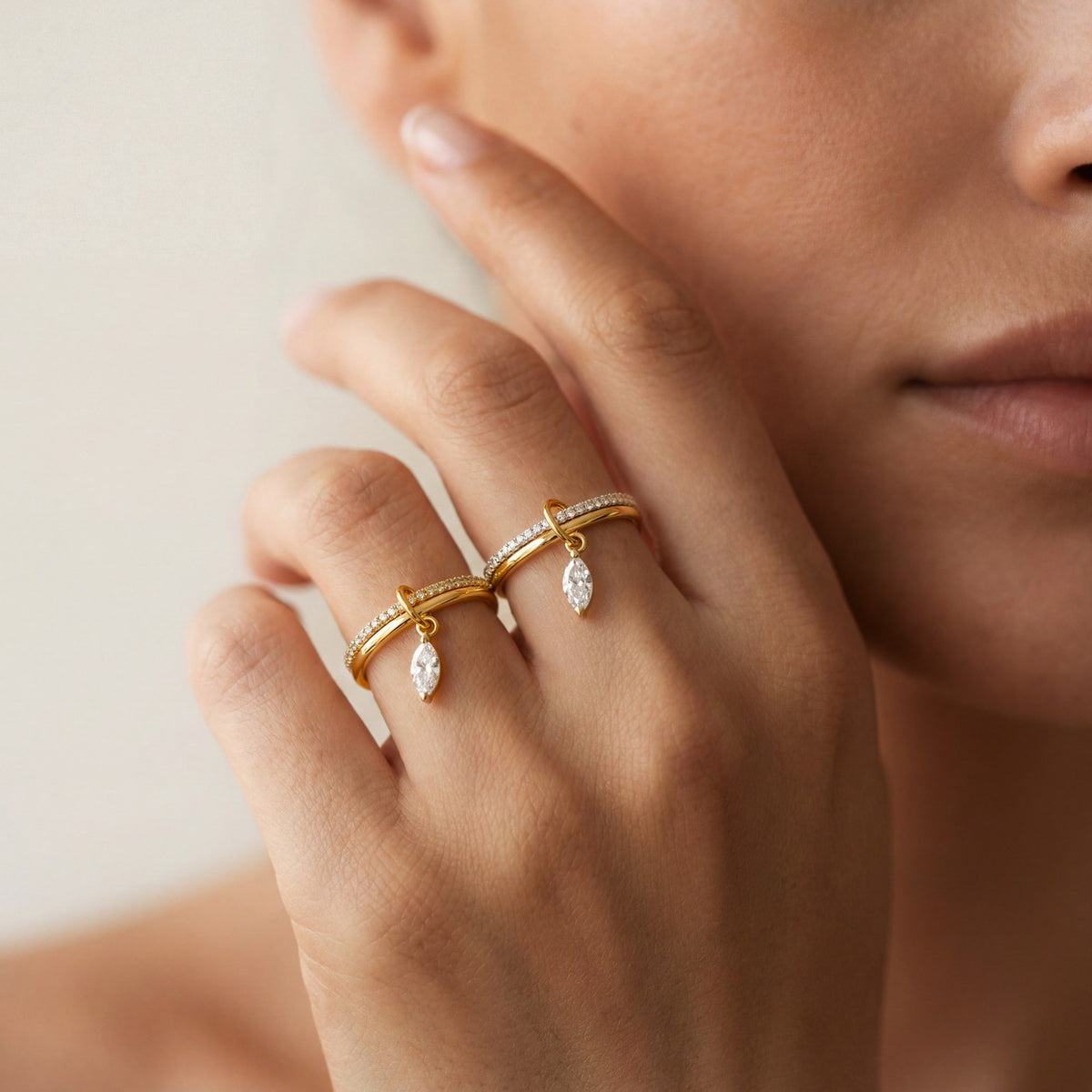 14k Dainty Marquise Drop Ring
