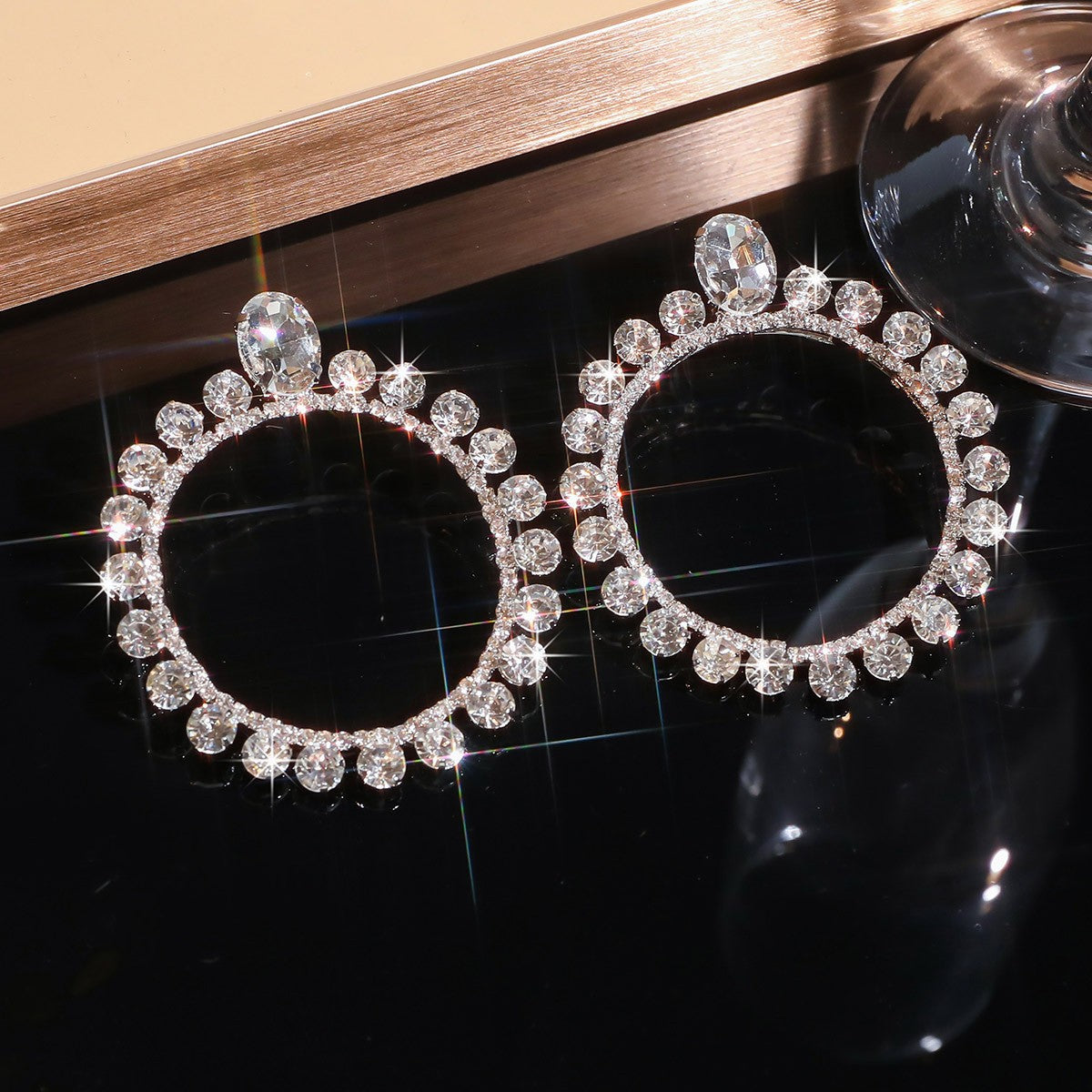 Classy Oval Crystal Hoop Earrings