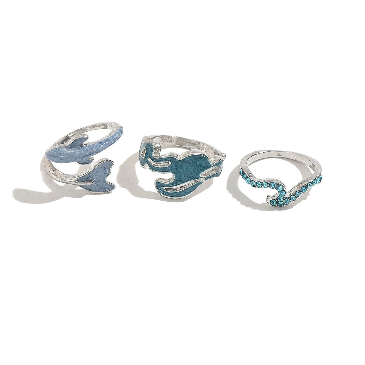 Dainty Ocean Wave & Dolphin Ring Set