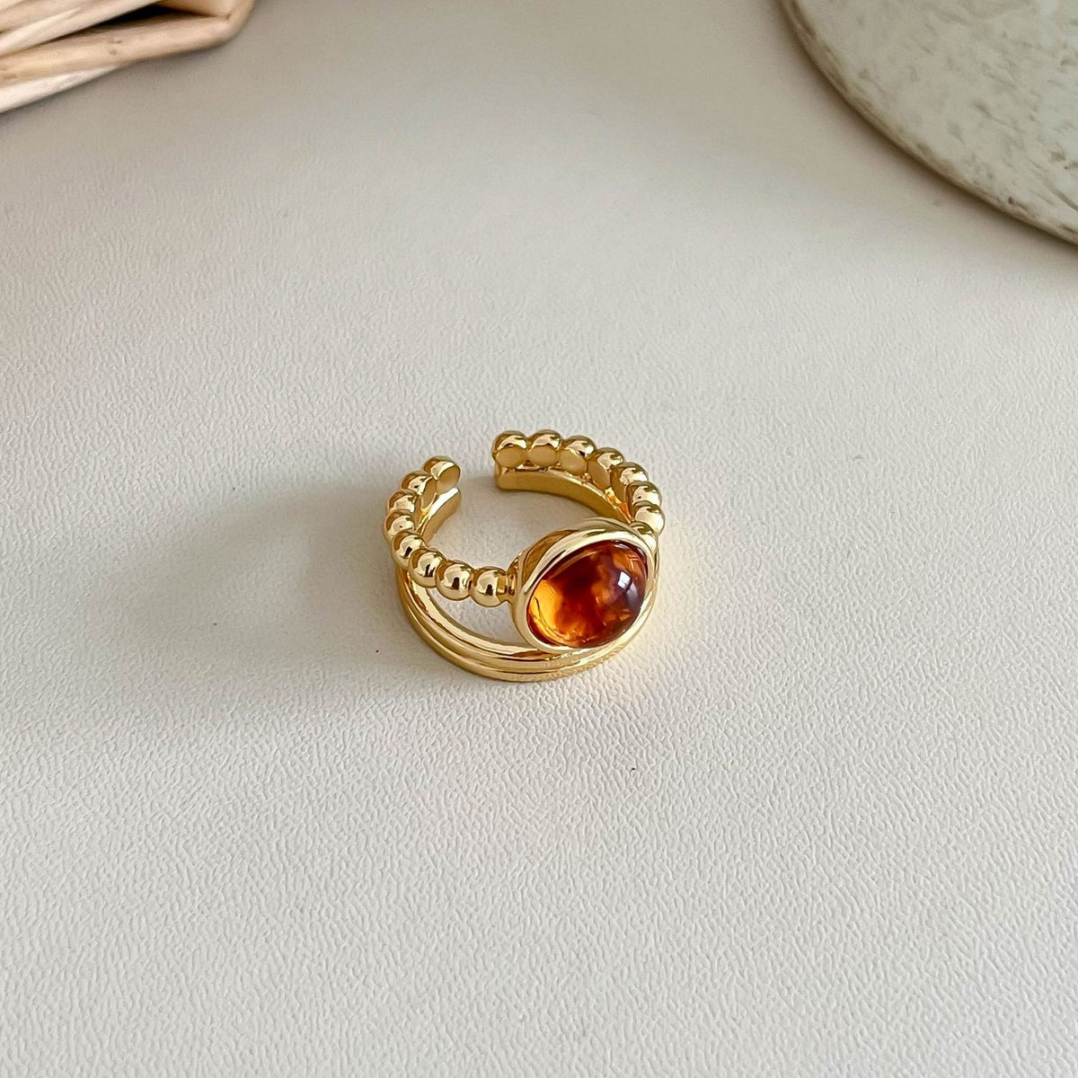 Vintage Natural Stone Adjustable Open Ring