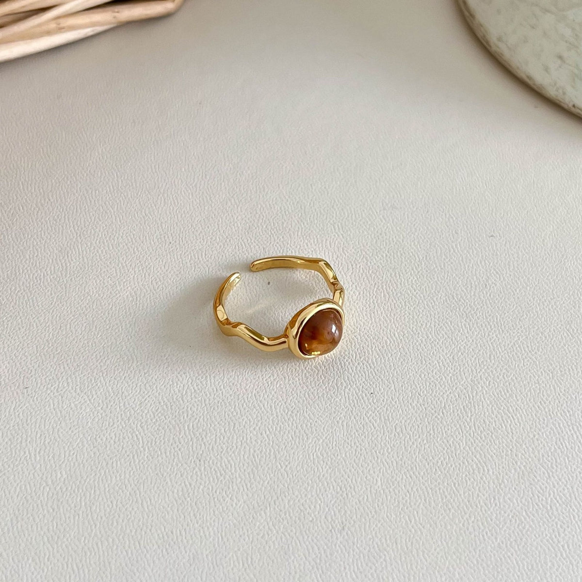 Vintage Natural Stone Adjustable Open Ring