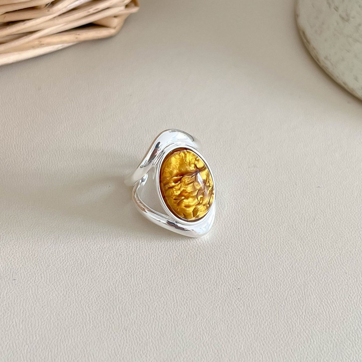 Vintage Natural Stone Adjustable Open Ring