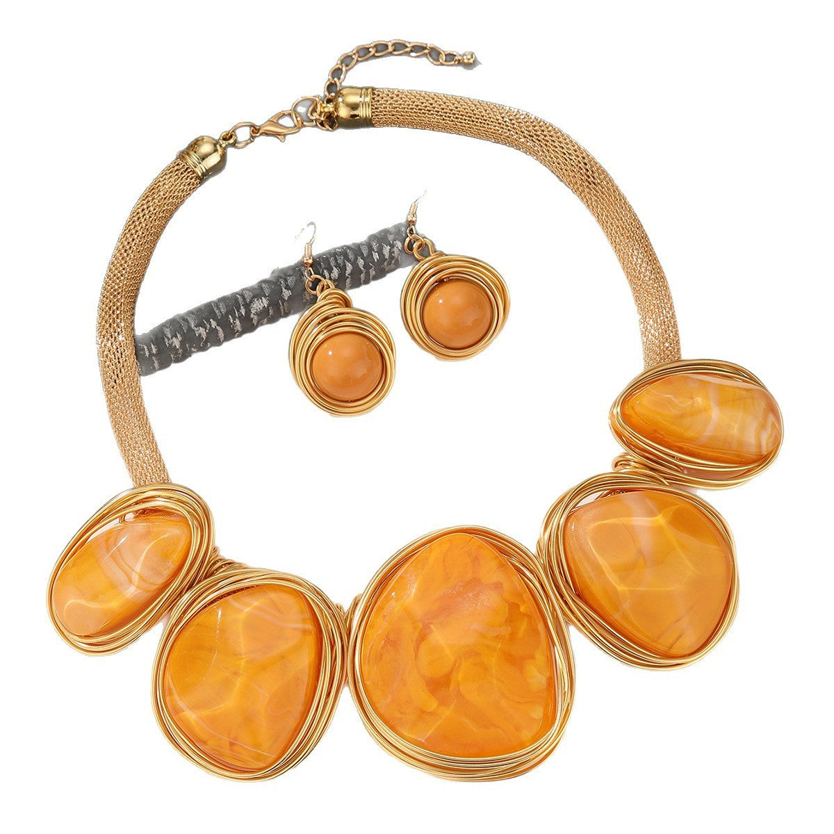 Elegant Marbled Stone Necklace & Earring Set