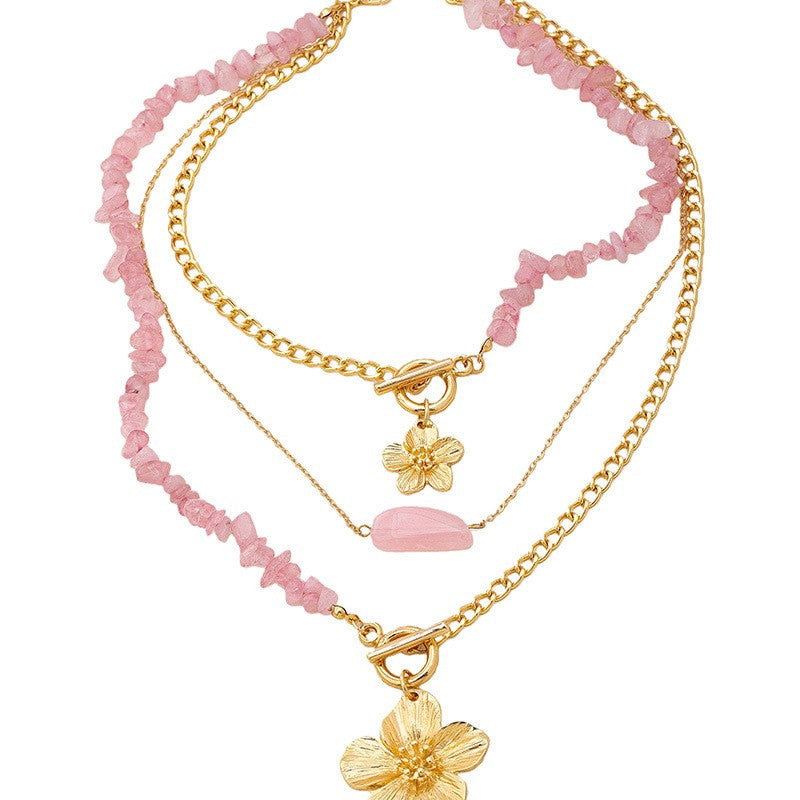 Romantic Pink Stone Flower Necklace