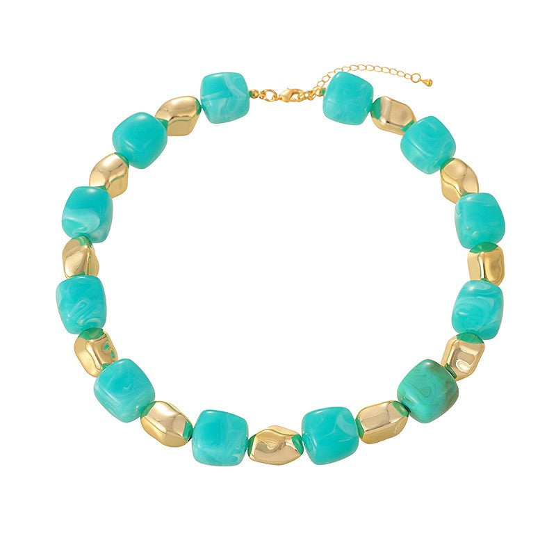 Boho Colorful Irregular Resin Cube Necklace
