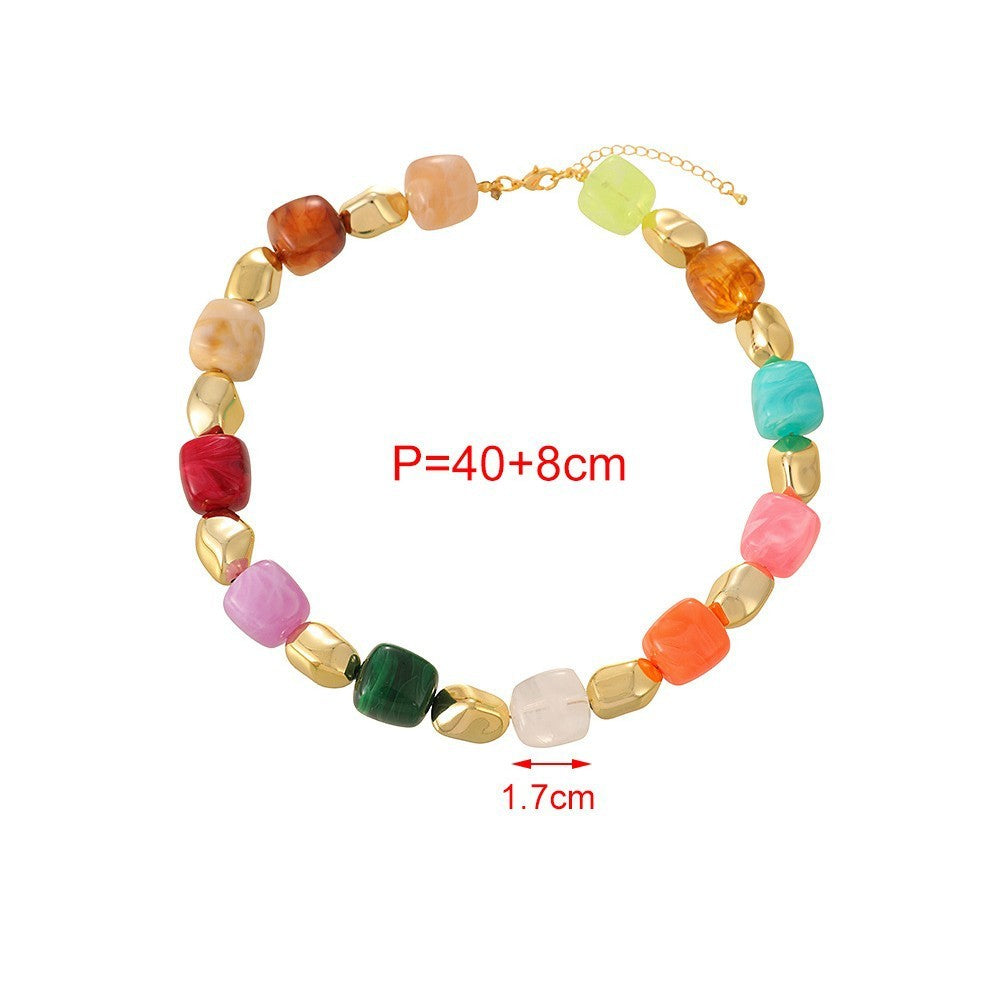 Boho Colorful Irregular Resin Cube Necklace
