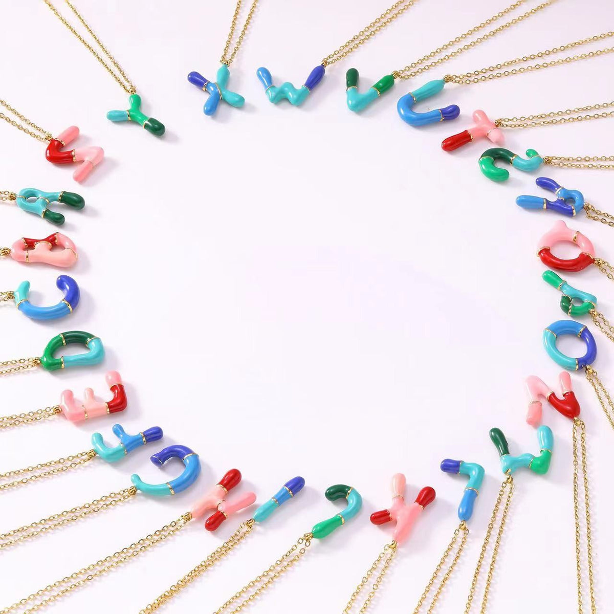 Classy Colorful Enamel Initial Necklace