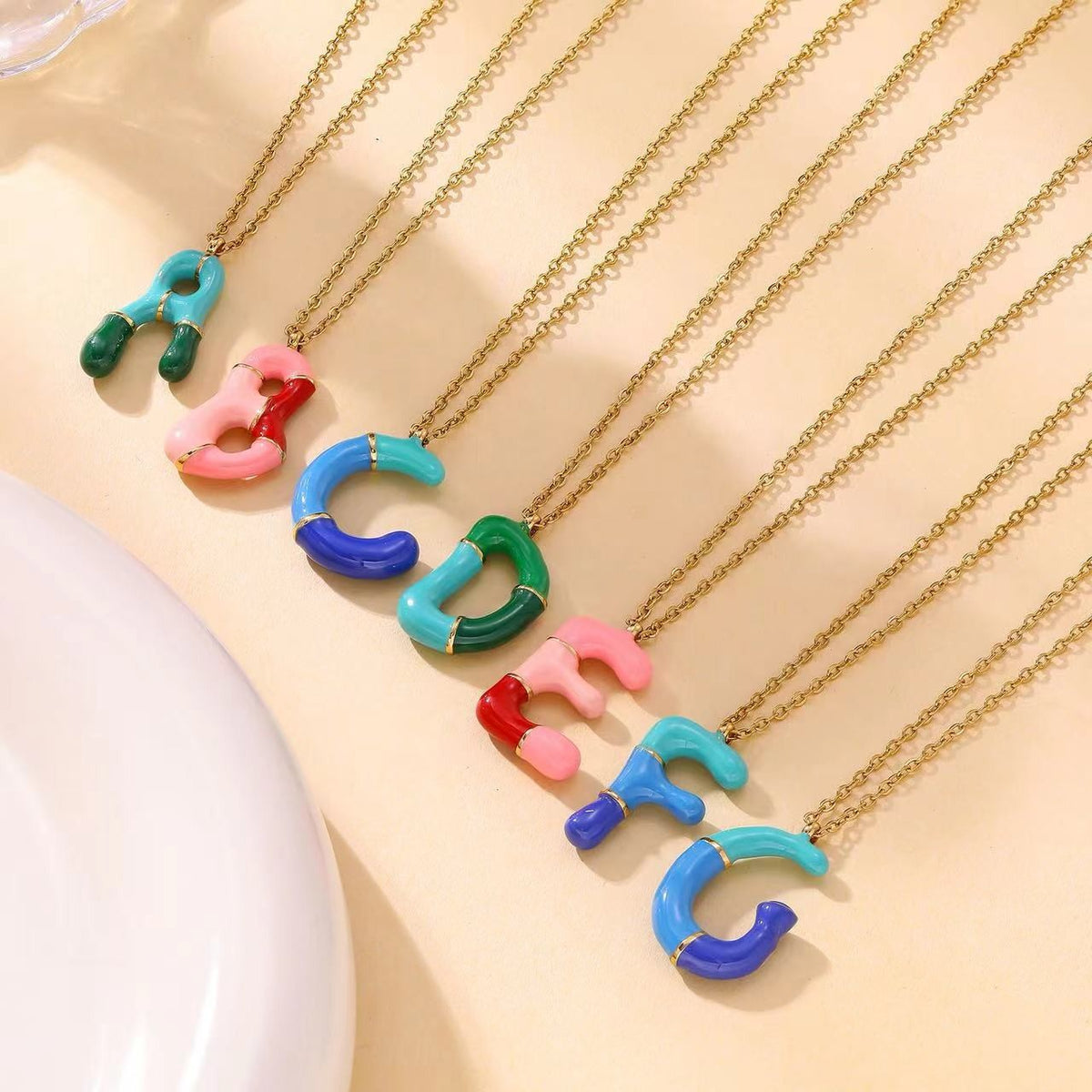 Classy Colorful Enamel Initial Necklace