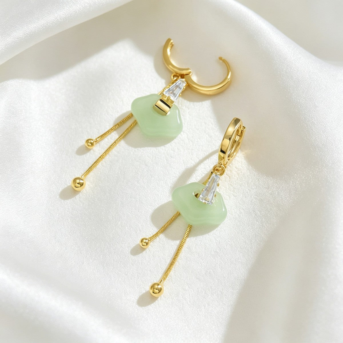 Classy Green Geometric Huggie Dangle Earrings