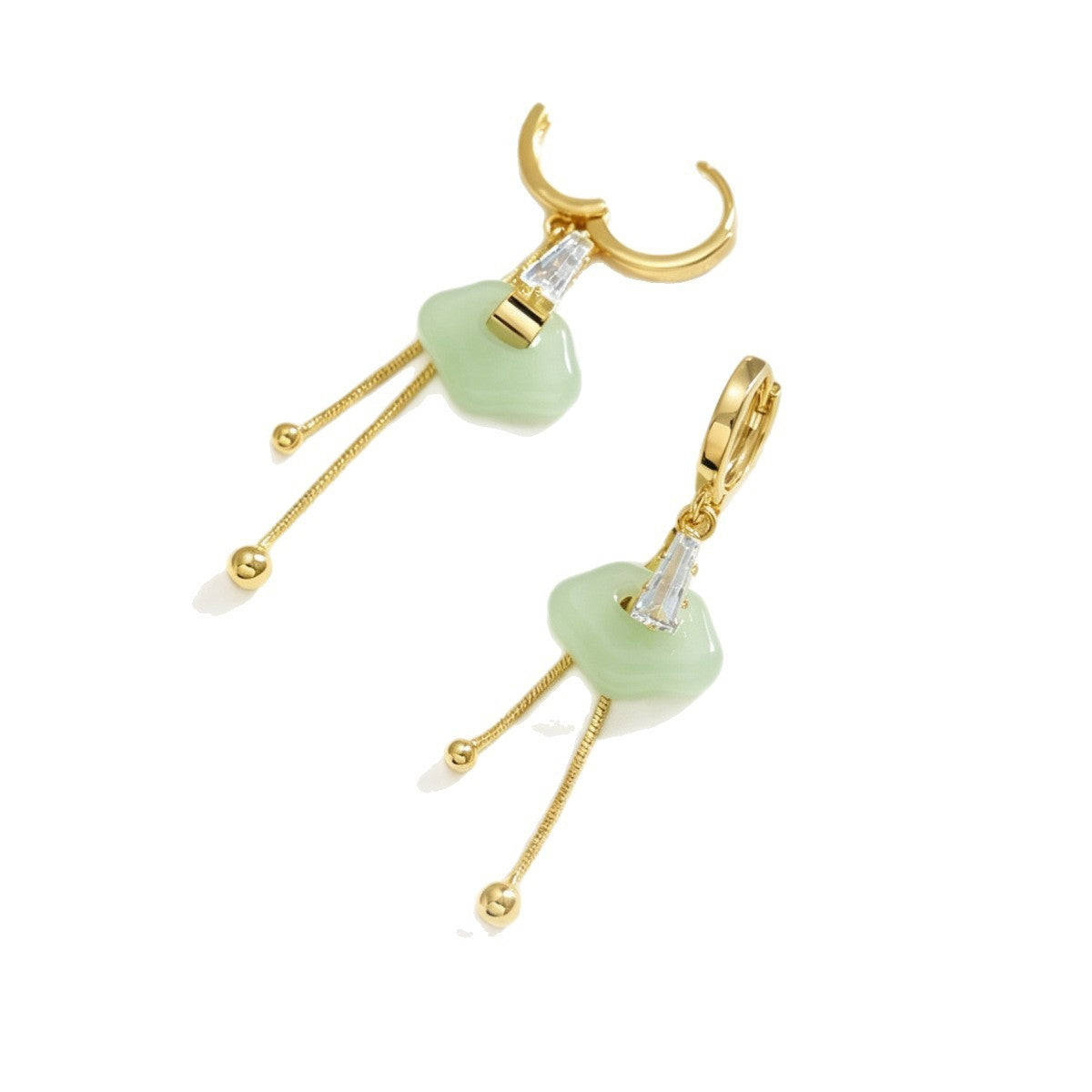 Classy Green Geometric Huggie Dangle Earrings