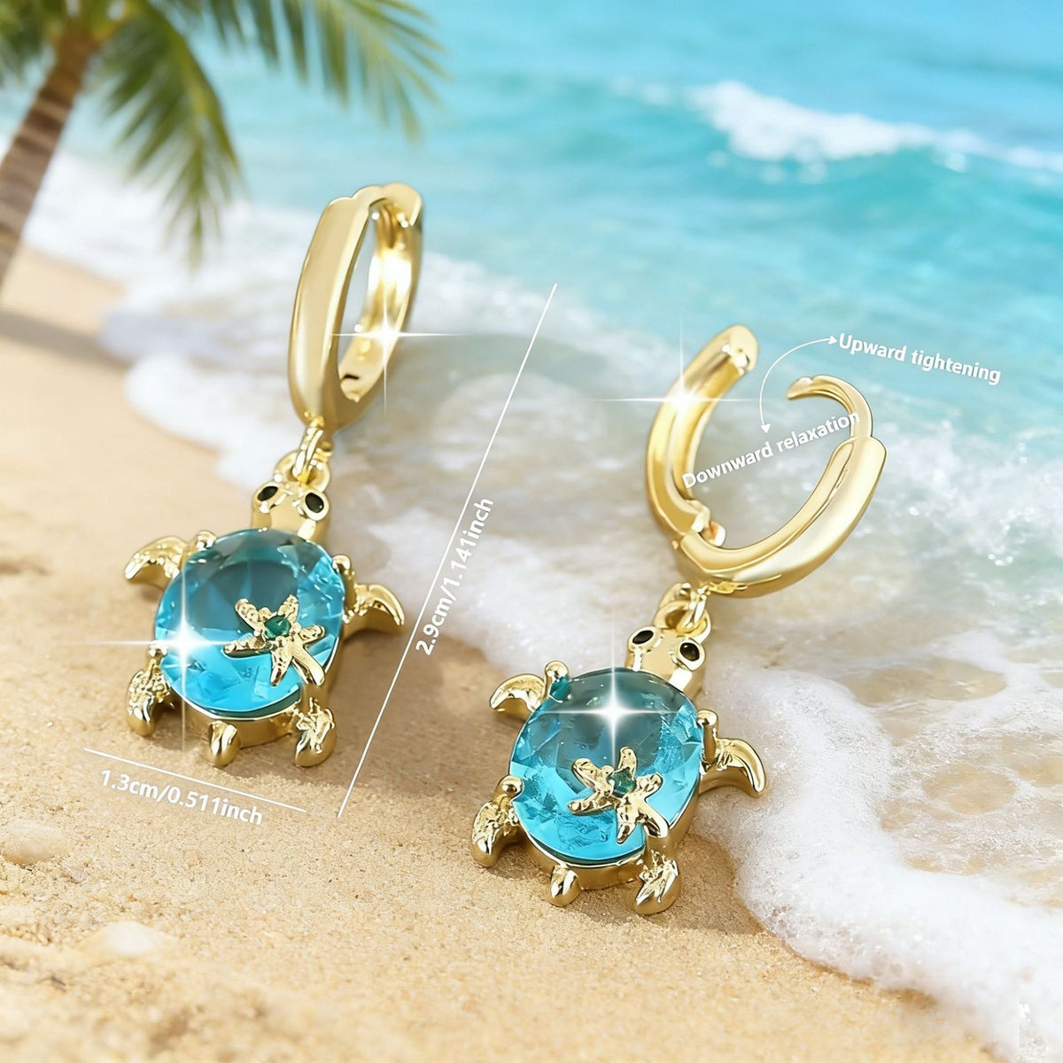 Dainty Blue Sea Turtle Huggie Earrings