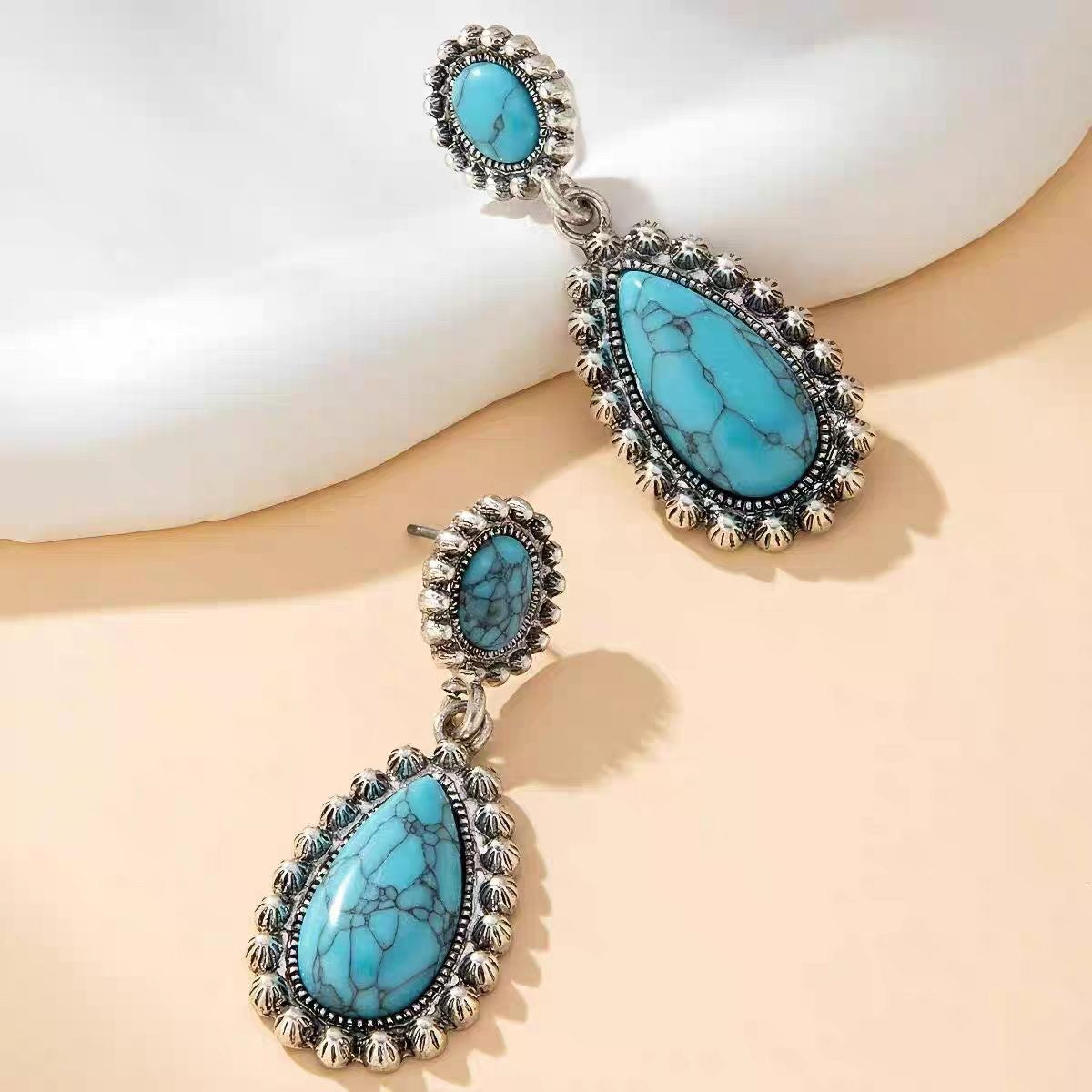 Boho Vintage Turquoise Teardrop Dangle Earrings