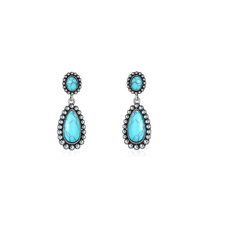 Boho Vintage Turquoise Teardrop Dangle Earrings