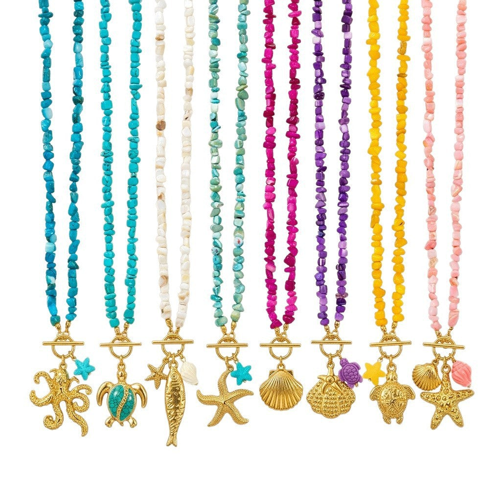 Boho Pink Shell Starfish Necklace